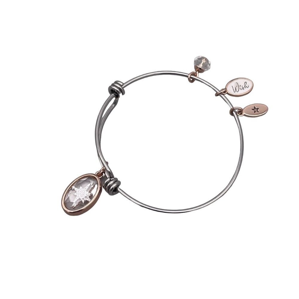 LACN Wish Star Charm Bangle Bracelet Silver and Rose Gold Tone